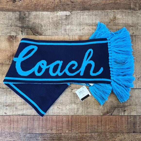 Coach Varsity Knit Logo Scarf Deep Blue NEW NWT Wool Blend Collegiate Accademia - Picture 1 of 5